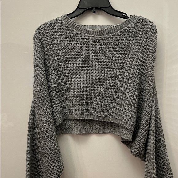Boohoo Cropped Charcoal Waffle Knit Sweater - Picture 1 of 9